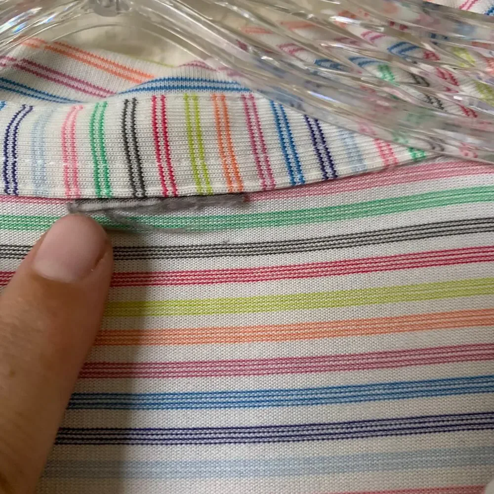 Vtg Nike Womens Large Sz Pastel Horz Rainbow Stripes White Short Slv Polo Shirt